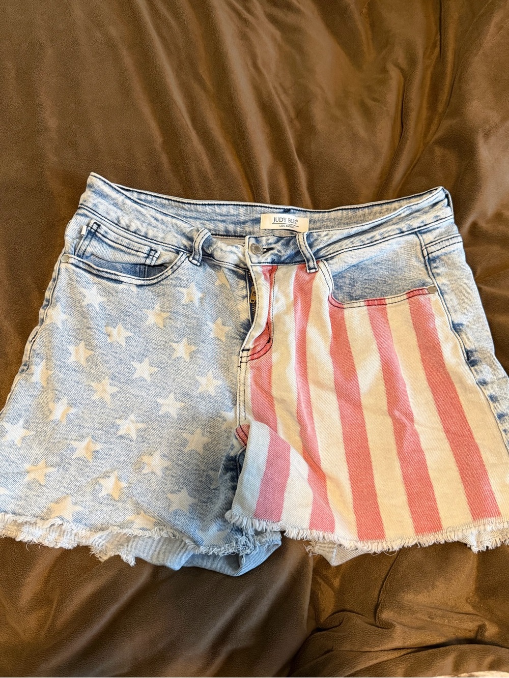 Judy Blue Star & Stripe Patchwork Denim Shorts - Red & Light Blue